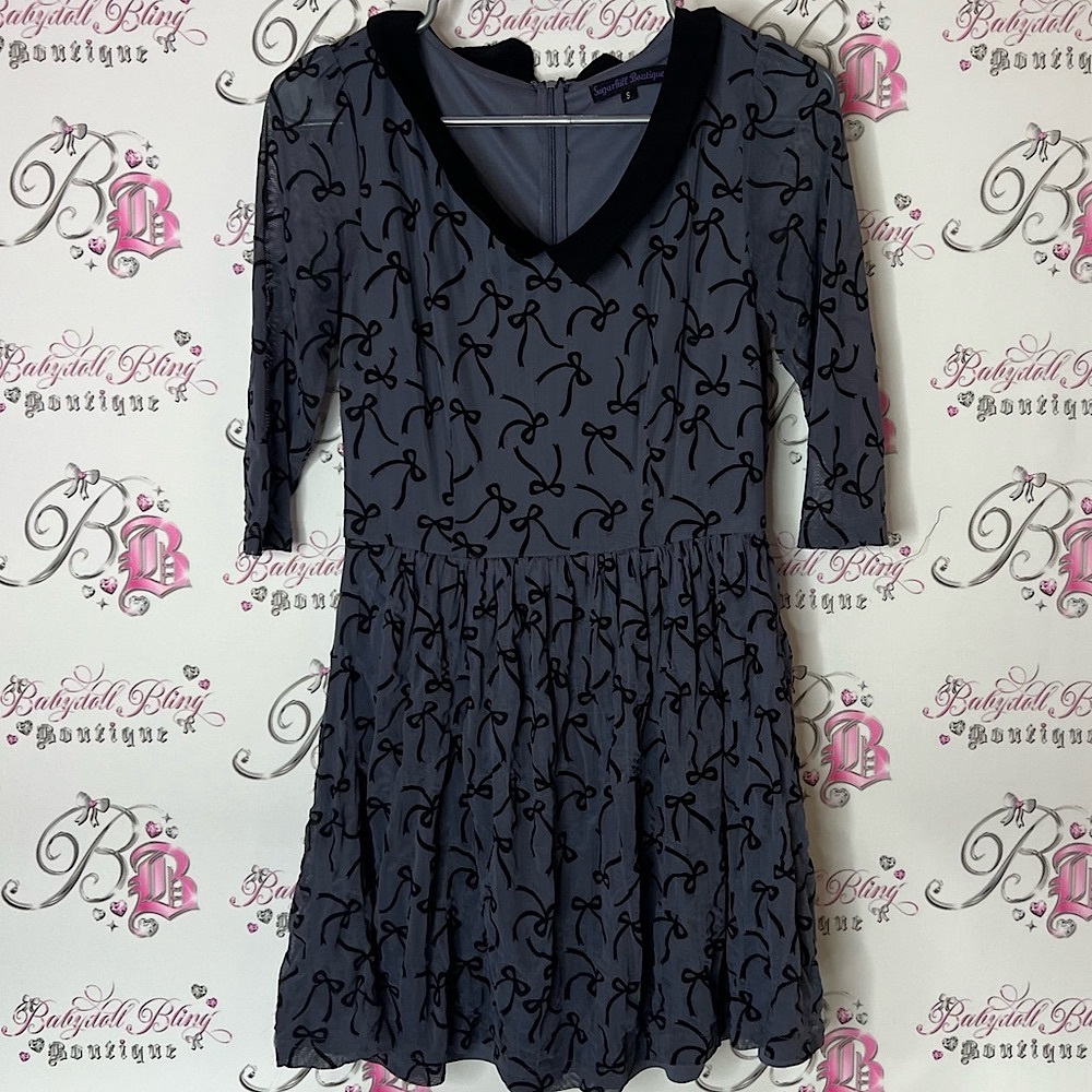 Sugarhill boutique dress bows ribbons collar 3D Charming Black and Gray Dress